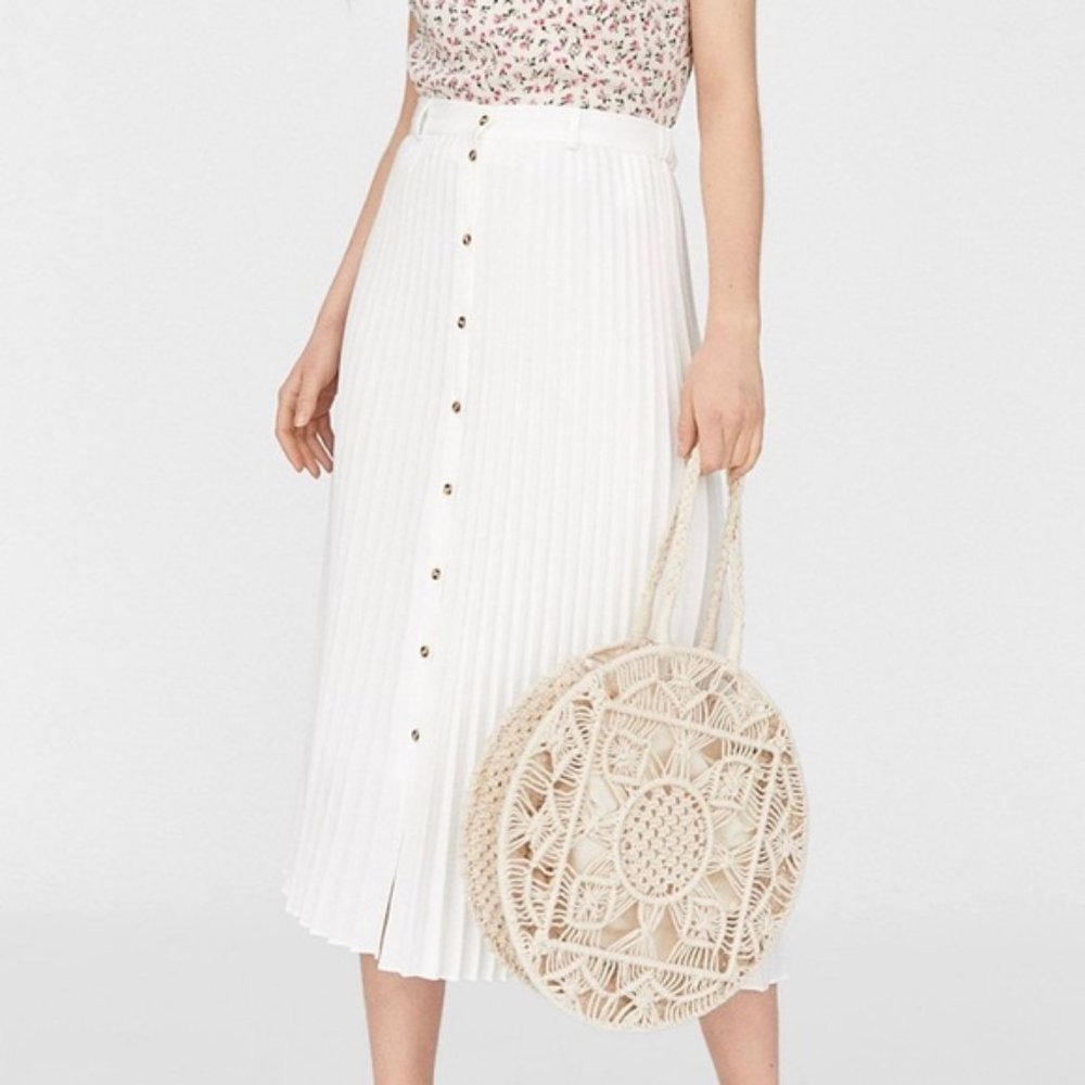Stradivarius White Pleated Skirt XS